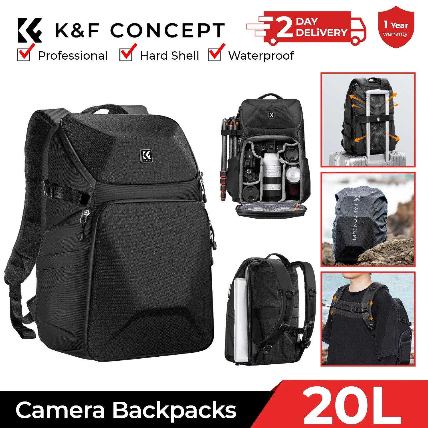 Laptop Backpack 15.6 - K&F CONCEPT 20L Camera Backpack Waterproof