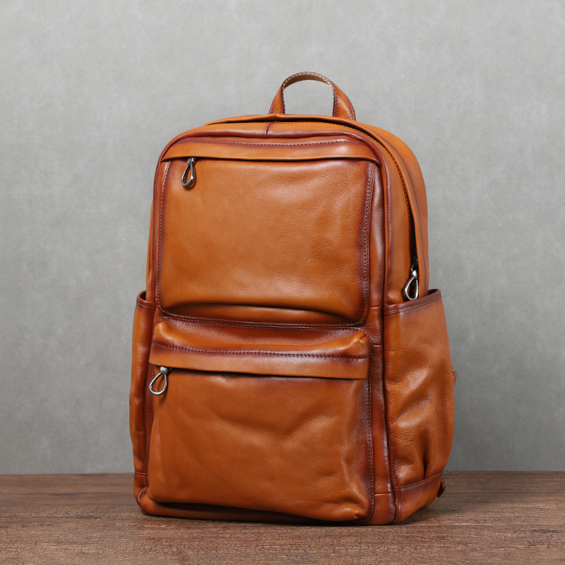 Laptop Backpack 15.6 - YETTIES Men's Vintage Vegetable Tanned Leather