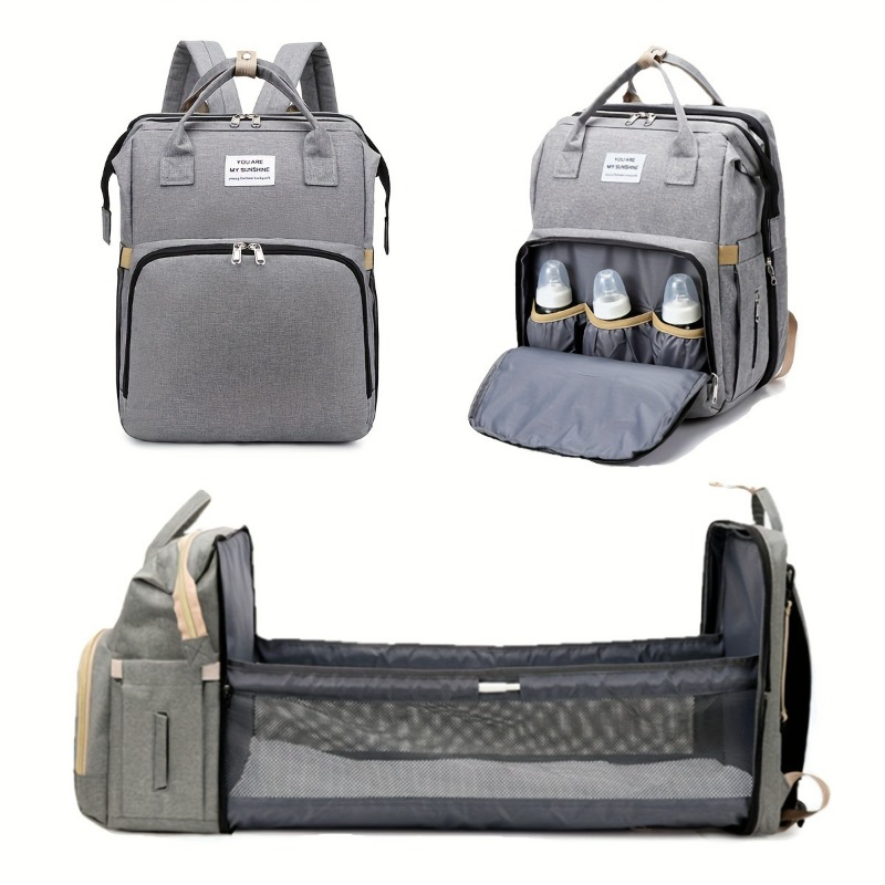 Backpack Diaper Bag - Fashionable Folding Baby Crib Mother and