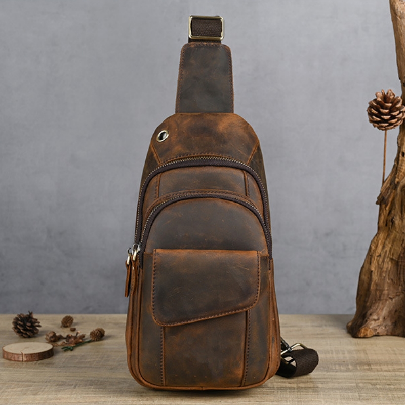 Leather Backpack Vintage - Designer Luxury Multifunction Men Chest Bag