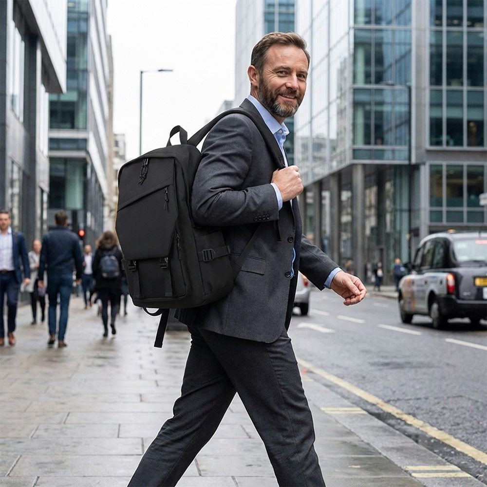 Canvas Backpack Casual - Fashion Business Men's Backpack Black Lightweight
