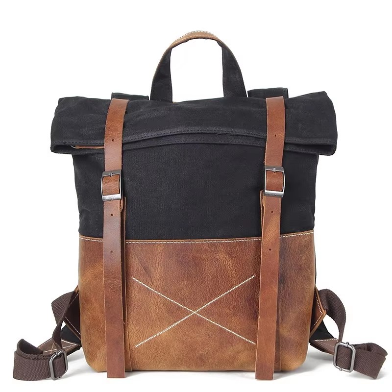 Leather Backpack Vintage - Fashion Men Backpack Waxed Canvas With