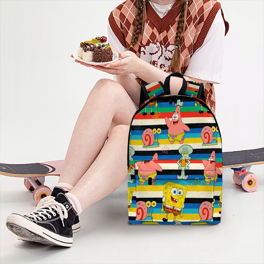 School Backpack Teen - SpongeBob SquarePants Striped Print Backpack, Lightweight