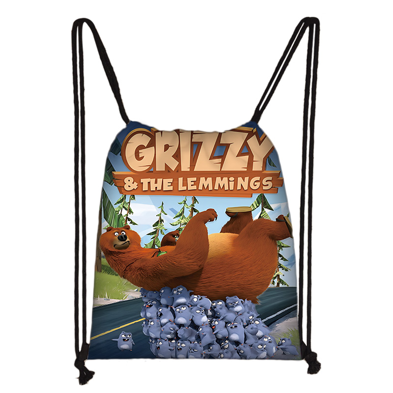 Fashion Backpack Women - Child Printed Drawstring for Cartoon Grizzy