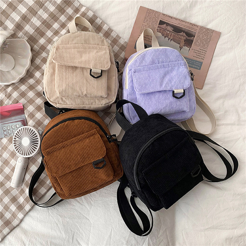 Fashion Backpack Women - Solid Color Mini Backpack Corduroy Small